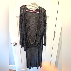 JUDE Black White Geometric Knit Cowl Neck Midi Tunic/Dress Medium Made in USA